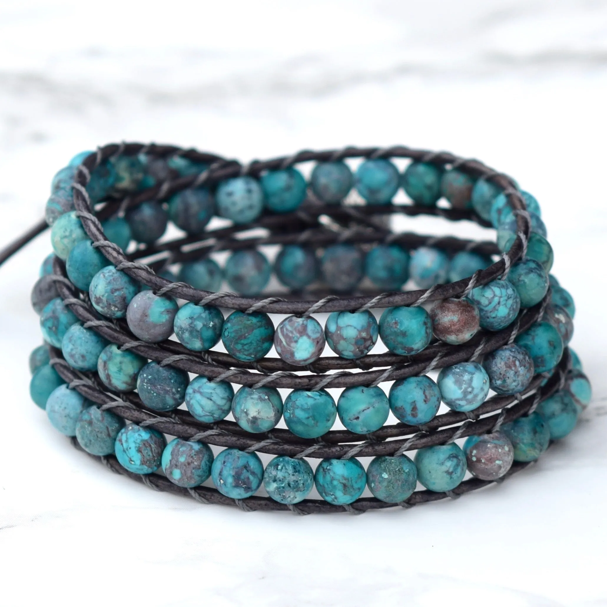 Boho Turquoise Howlite Beaded Wrap Bracelet