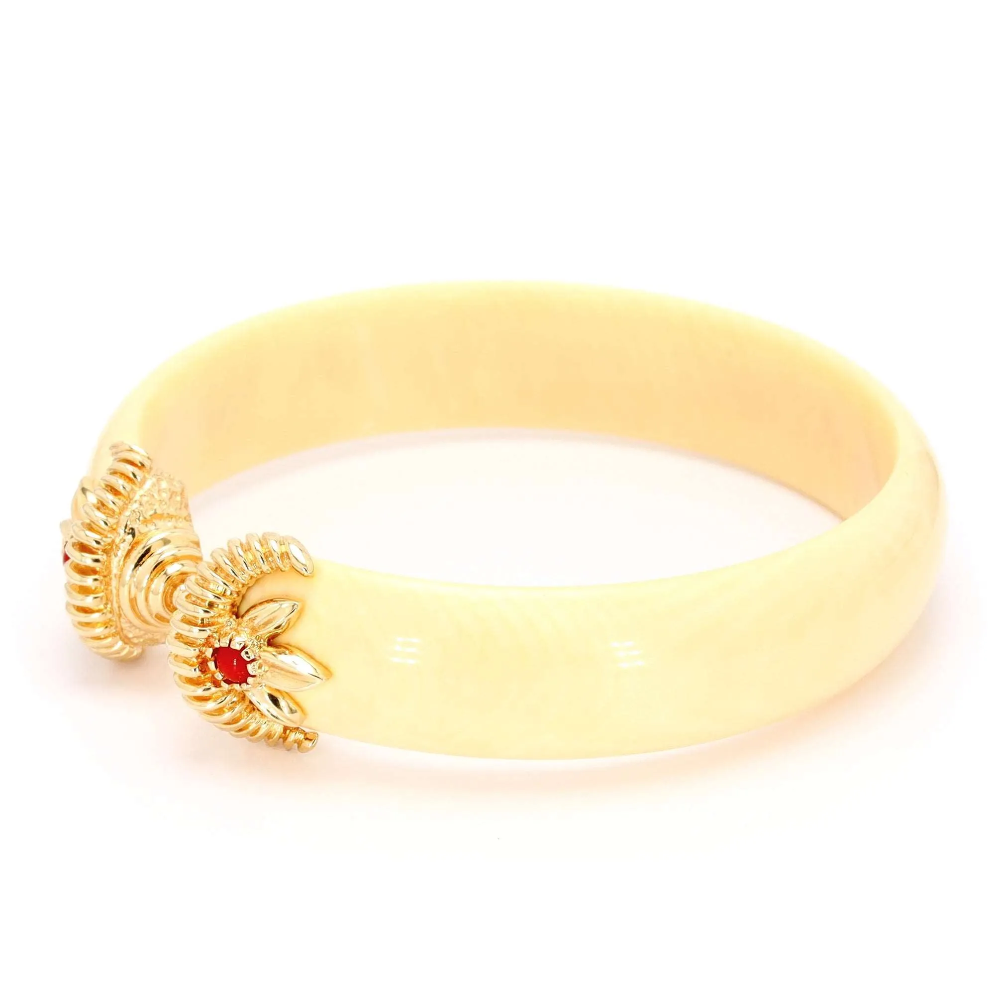 Bone Bracelet with Gold and Coral Endcaps