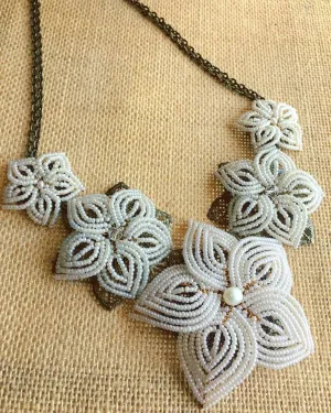 Bridal Ivory Beaded Flower Statement Necklace