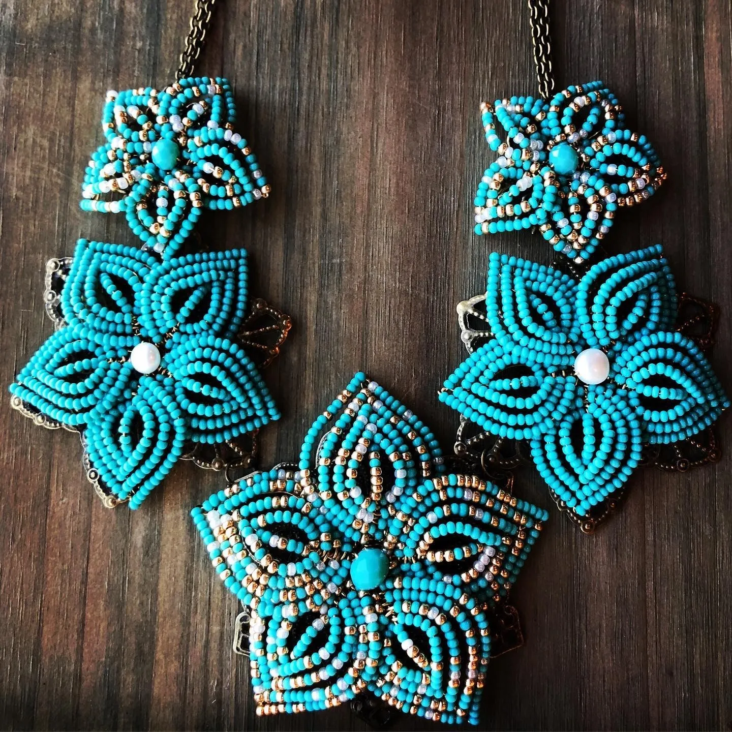 Bridal Ivory Beaded Flower Statement Necklace