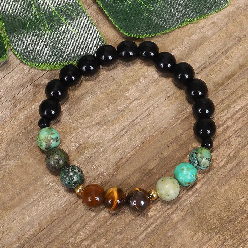 Buddha Stones 108 Mala Beads Natural Stone Tiger Eye Turquoise Protection Strength Bracelet Necklace