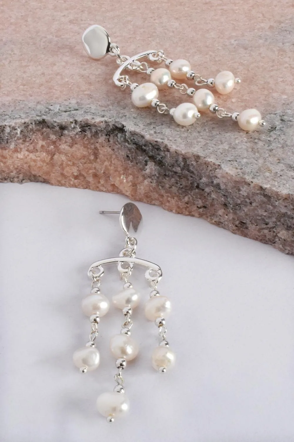 Button top Pearl Chandelier Earrings