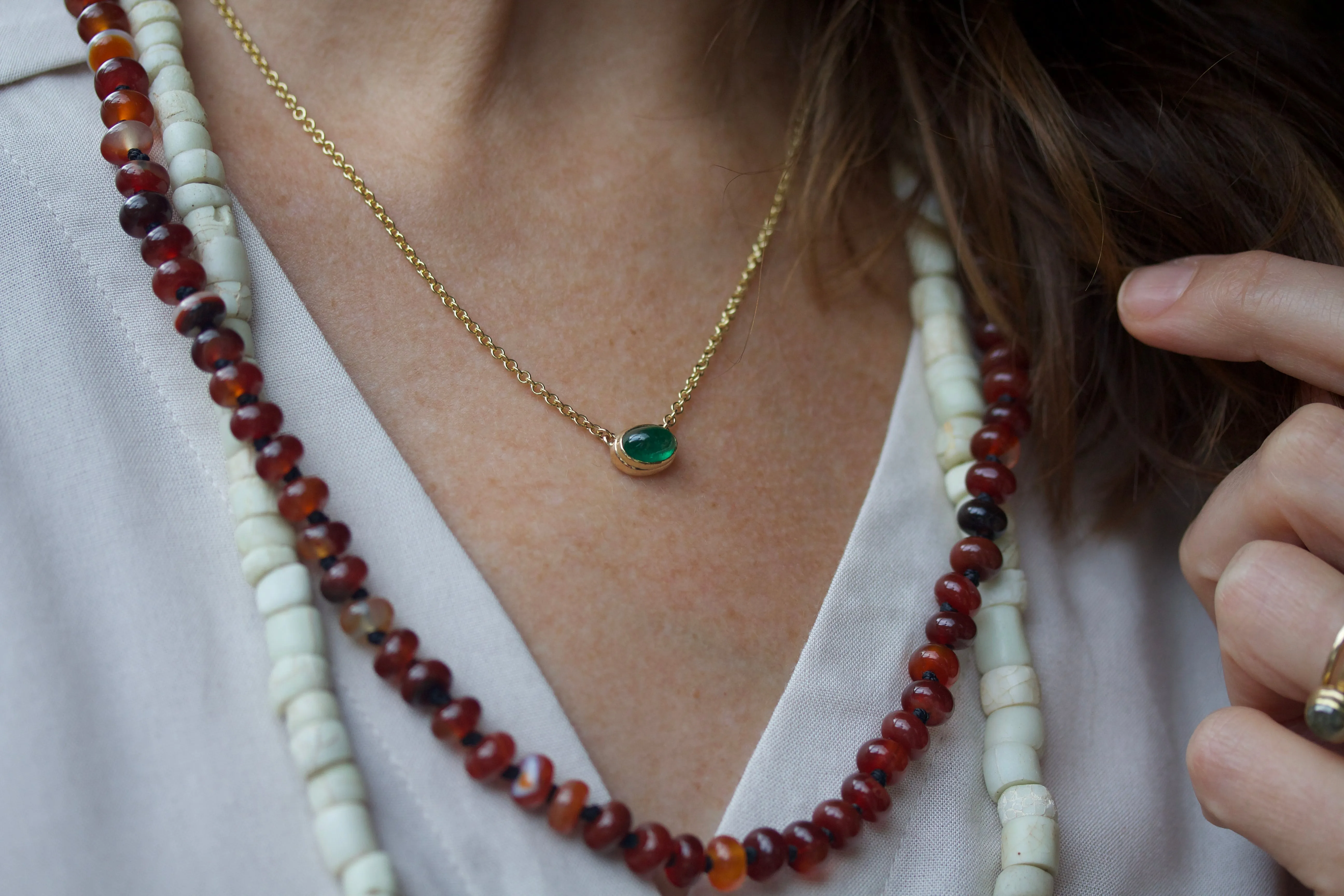 Cabochon Cut Emerald Necklace