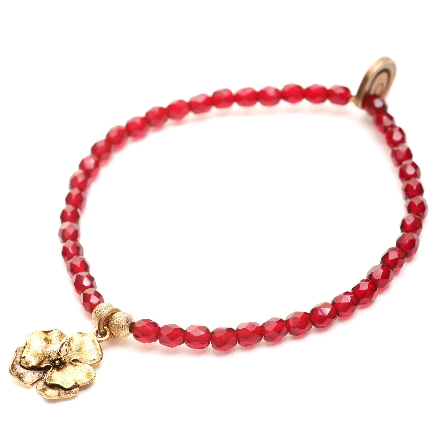 Camellia Flower Charm Faceted Glass Bead Bracelet