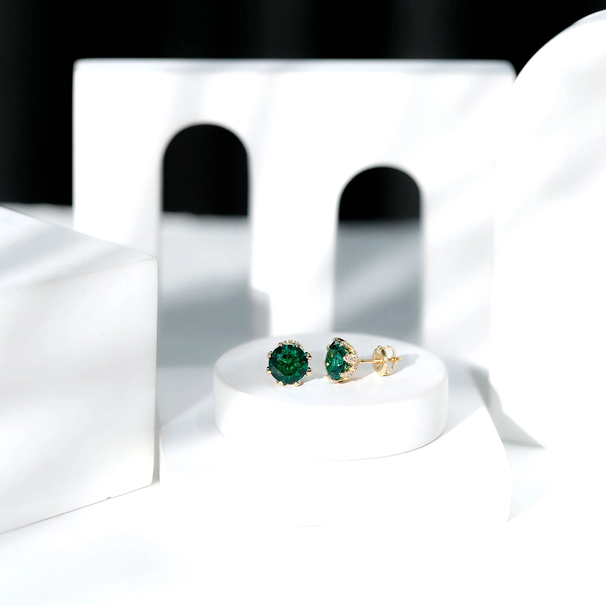 Certified Lab Created Emerald Solitaire Floral Stud Earrings