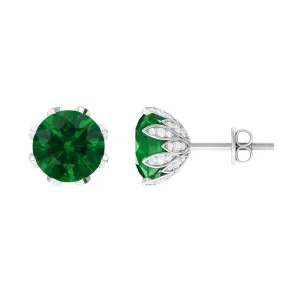 Certified Lab Created Emerald Solitaire Floral Stud Earrings