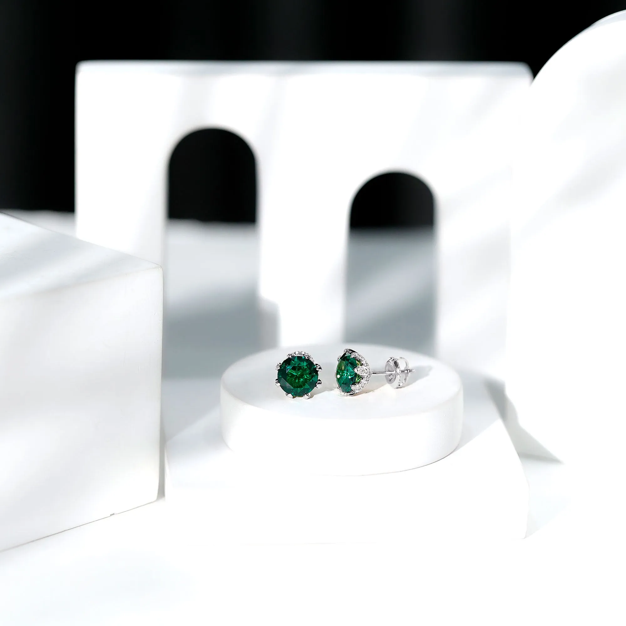 Certified Lab Created Emerald Solitaire Floral Stud Earrings