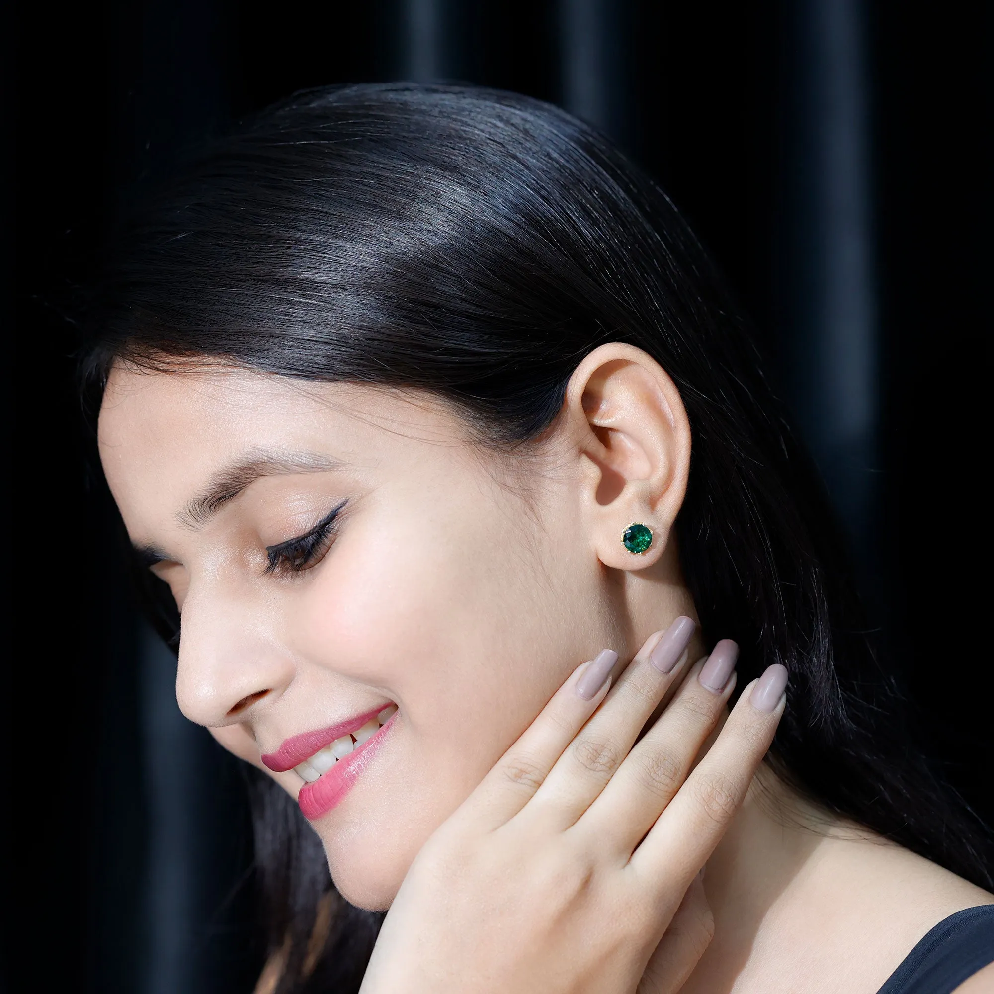 Certified Lab Created Emerald Solitaire Floral Stud Earrings