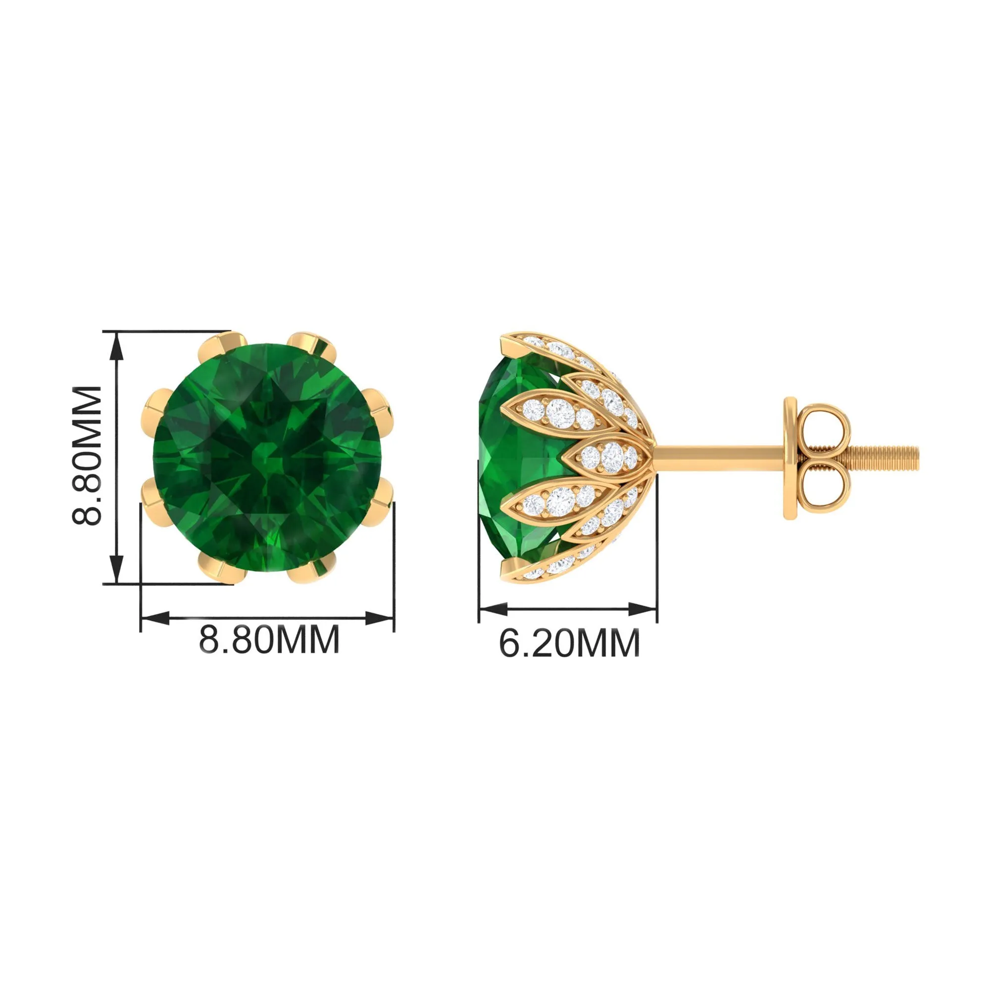 Certified Lab Created Emerald Solitaire Floral Stud Earrings