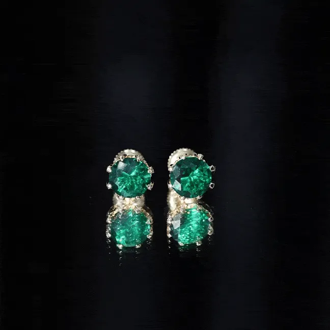 Certified Lab Created Emerald Solitaire Floral Stud Earrings