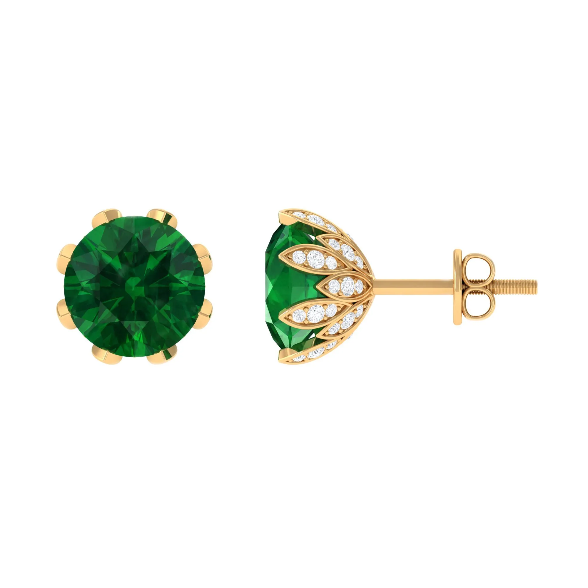 Certified Lab Created Emerald Solitaire Floral Stud Earrings