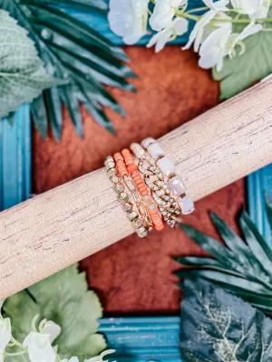 Chained to Memories orange and gold five strand bracelet