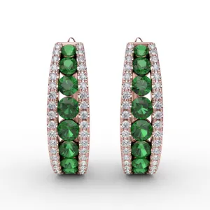 Channel Set Emerald Fashion Hoops