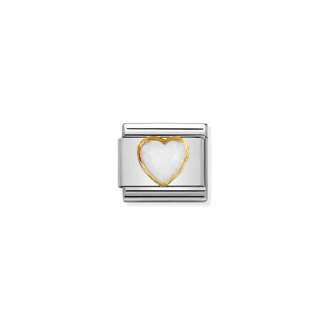 Classic White Opal Heart Link - Gold - 030501/07