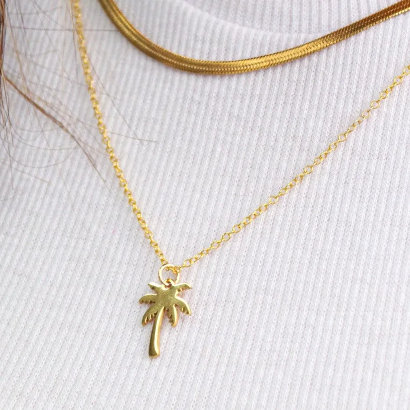 Coco | Coconut Palm Tree 18K Gold Plated or Stainless Steel Pendant Chain