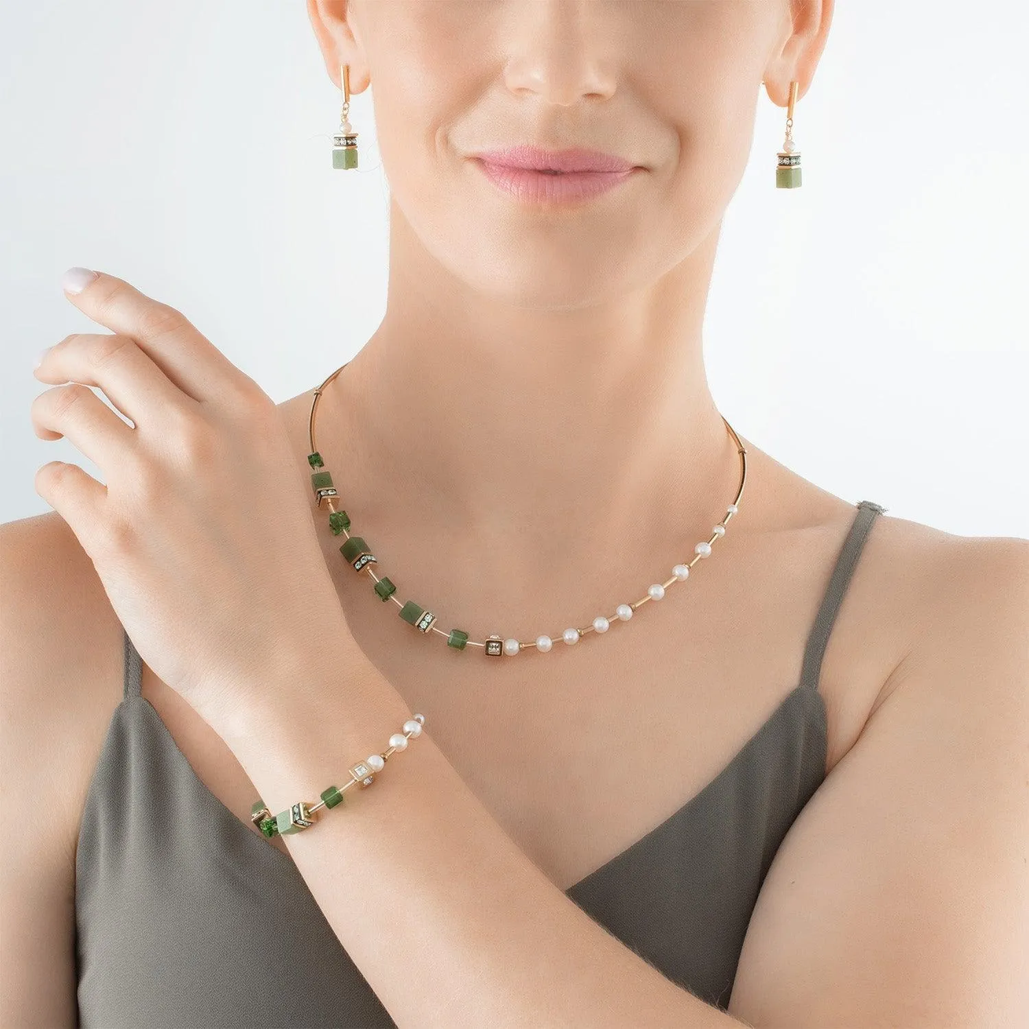 Coeur De Lion GeoCUBE® Fusion Gold Green and Pearl Bracelet