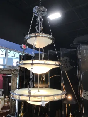 *CONTEMPORARY CHANDELIER STAINLESS STEEL AND FROSTED GLASS 3 TIER