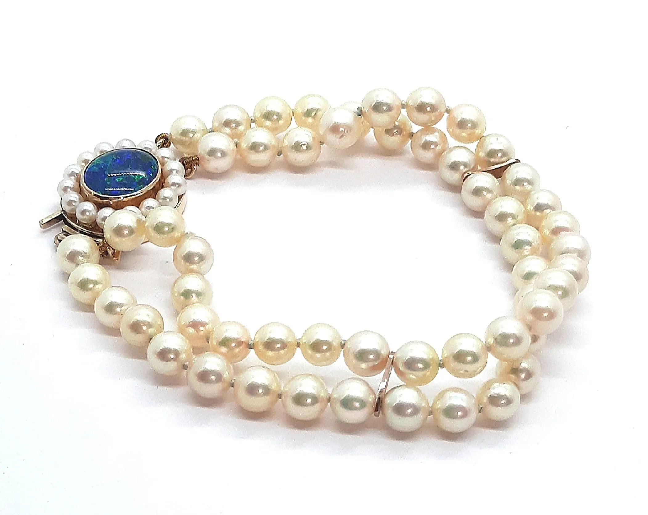 Cultured Pearl Bracelet with Opal Triplet & 9ct Yellow Gold Clasp