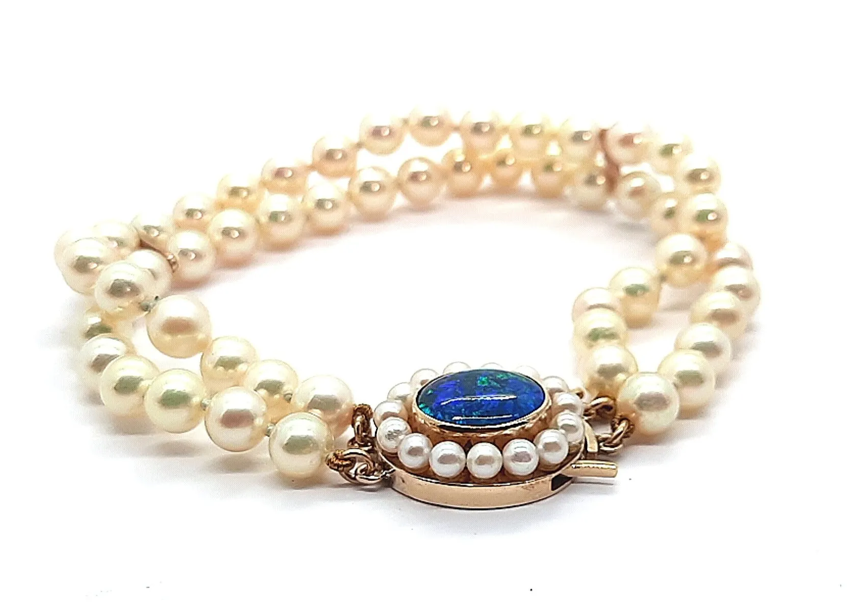 Cultured Pearl Bracelet with Opal Triplet & 9ct Yellow Gold Clasp