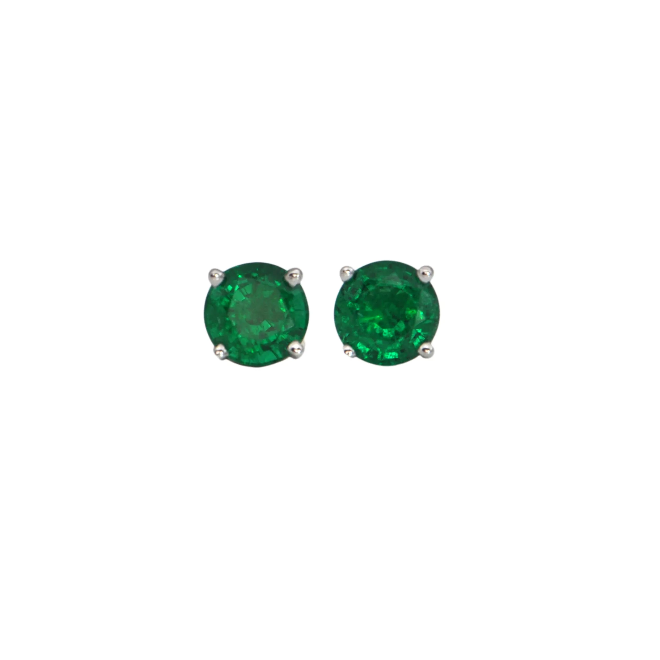 Daisy Exclusive GIA Certified 3.12ct Zambian Emerald Platinum Stud Earrings