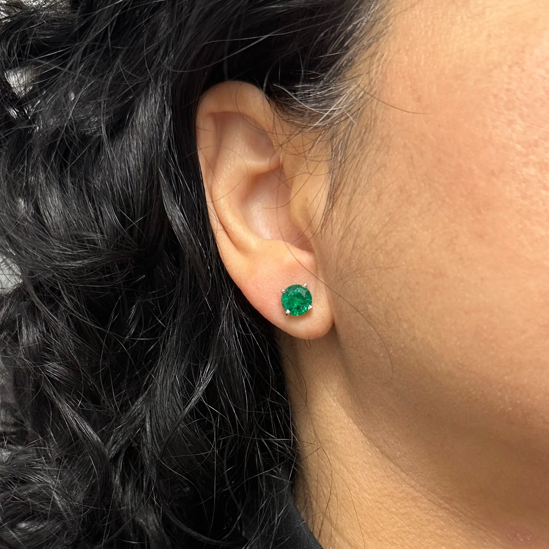 Daisy Exclusive GIA Certified 3.12ct Zambian Emerald Platinum Stud Earrings