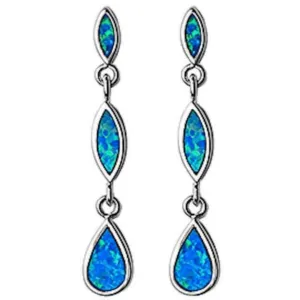 Dangle Marquis & Pear Shape Blue Opal Sterling Silver Earrings