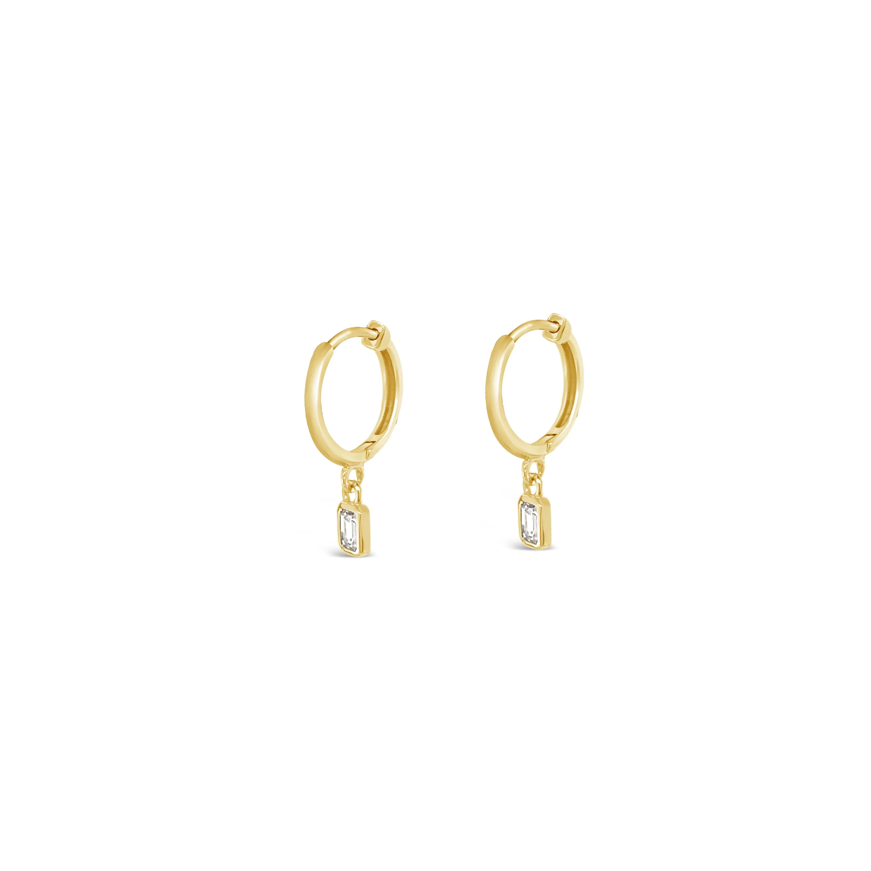 Dangling Emerald Diamond Bezel Huggie Earrings