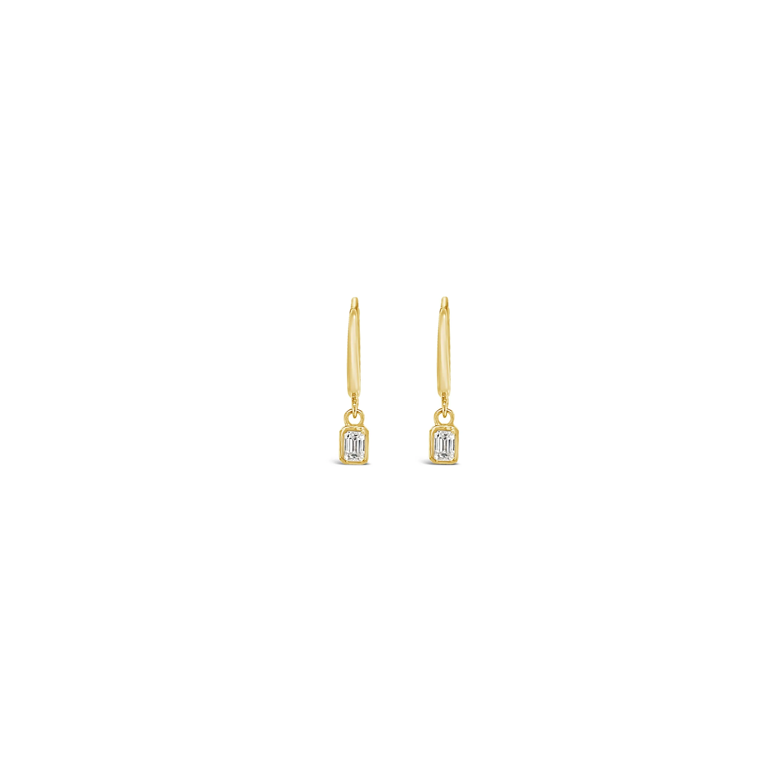 Dangling Emerald Diamond Bezel Huggie Earrings