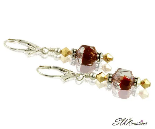 Dazzling Golden Ruby Red Beaded Earrings