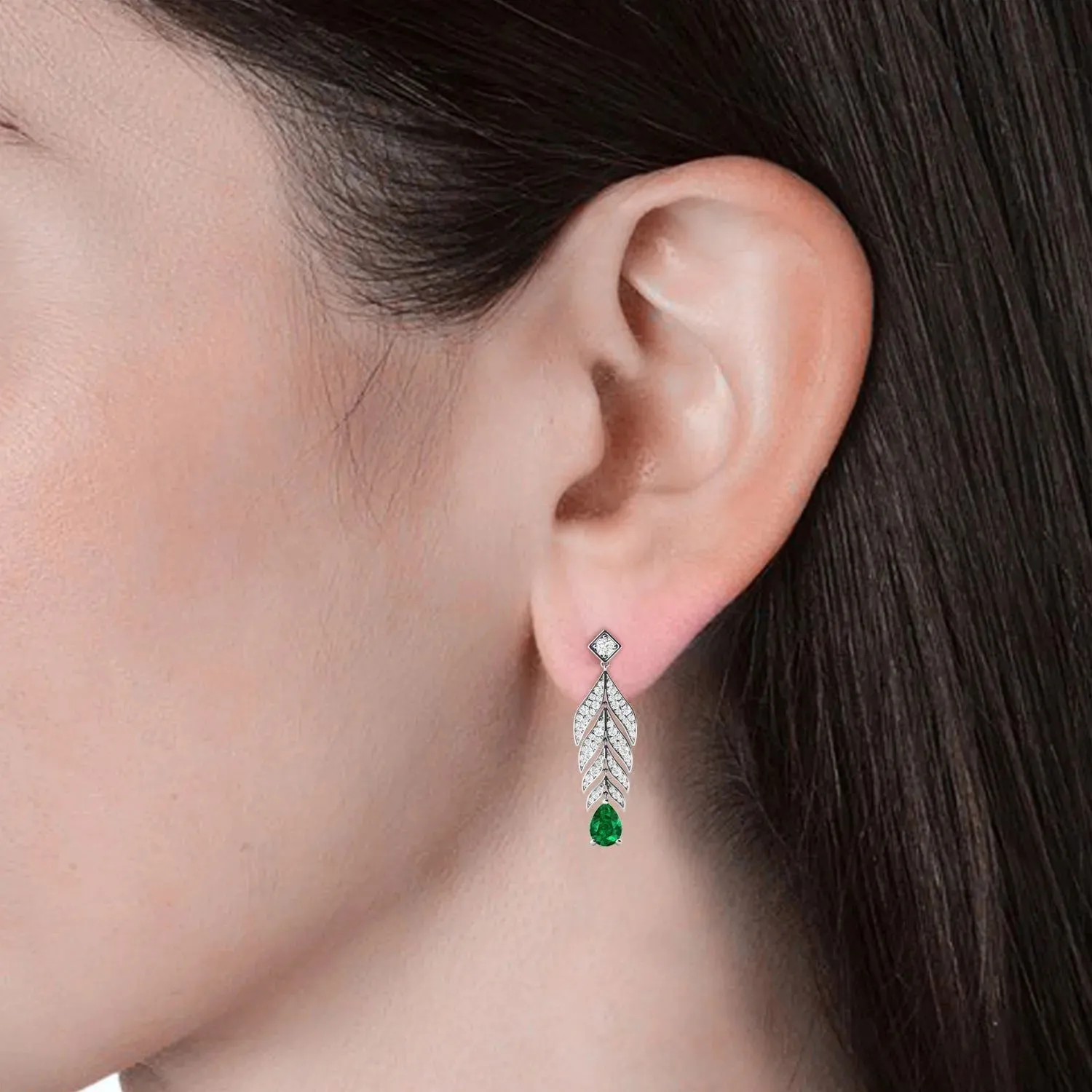 Designer Long Emerald Drop Earrings