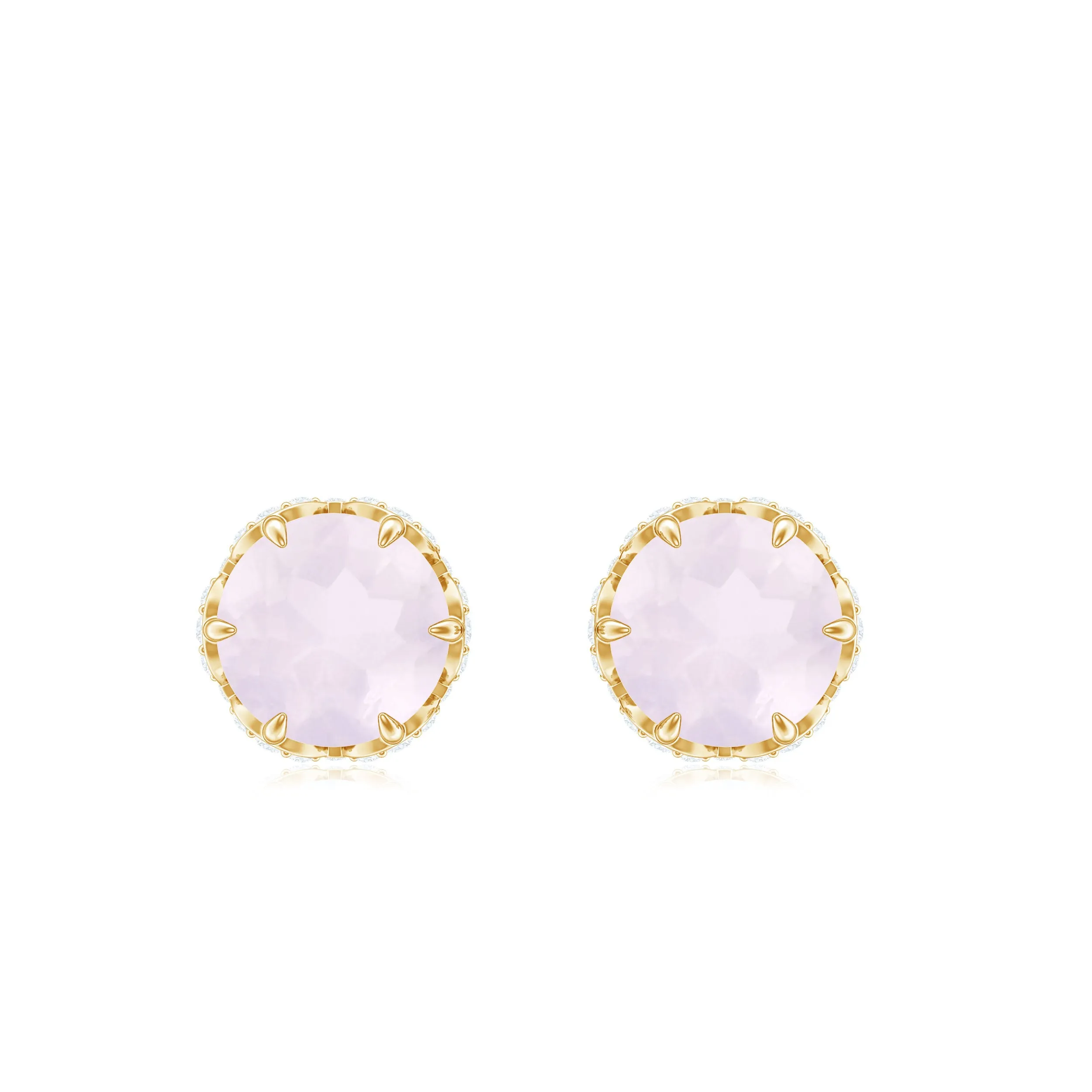 Designer Rose Quartz Solitaire Stud Earrings with Diamond Accent