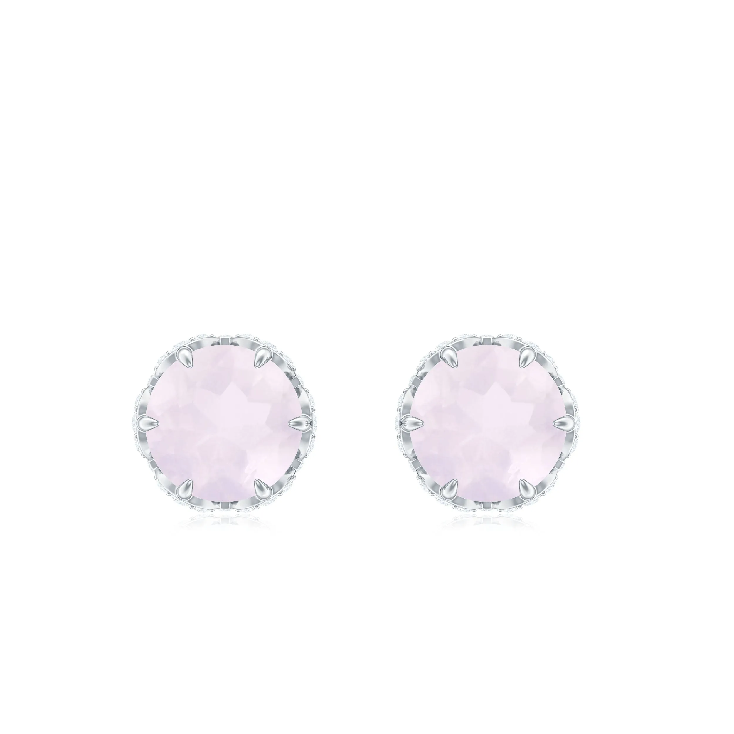 Designer Rose Quartz Solitaire Stud Earrings with Diamond Accent