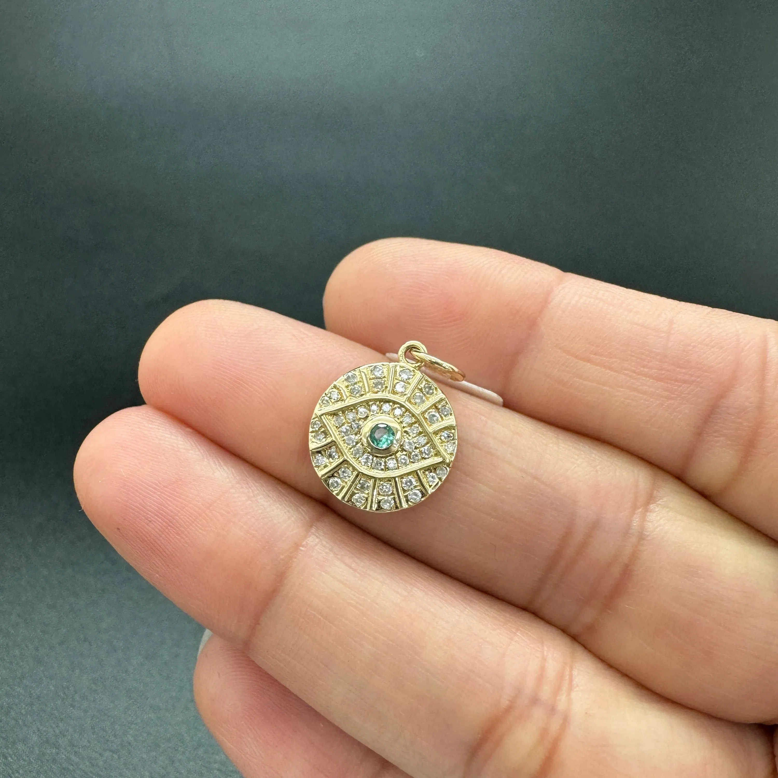 Diamond Emerald Evil Eye Pendant