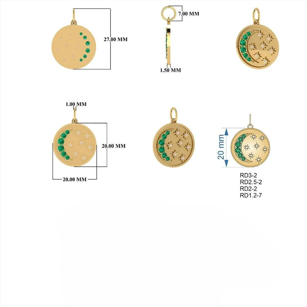 Diamond Emerald Pendant 20mm