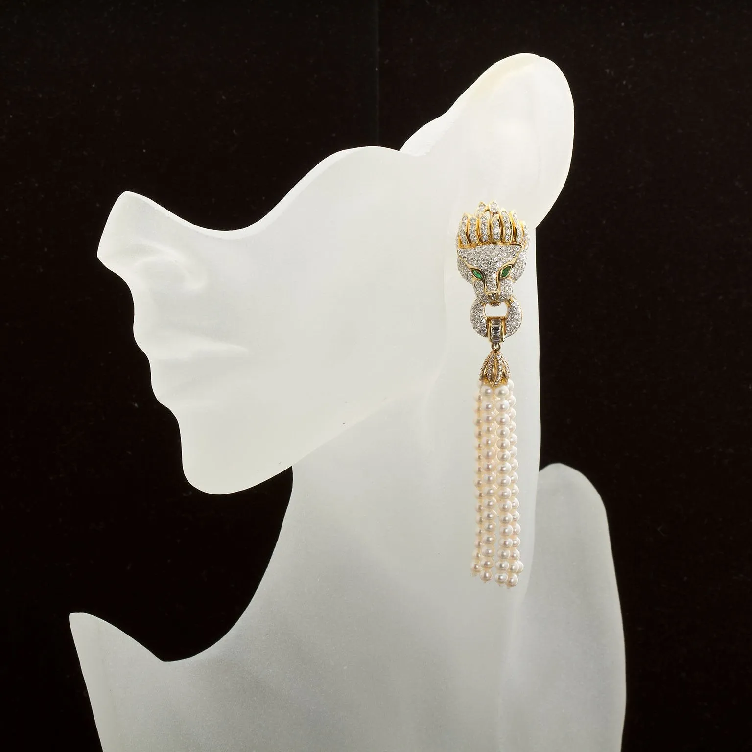 Diamond Pave Lion Head Ear Clips Convertible