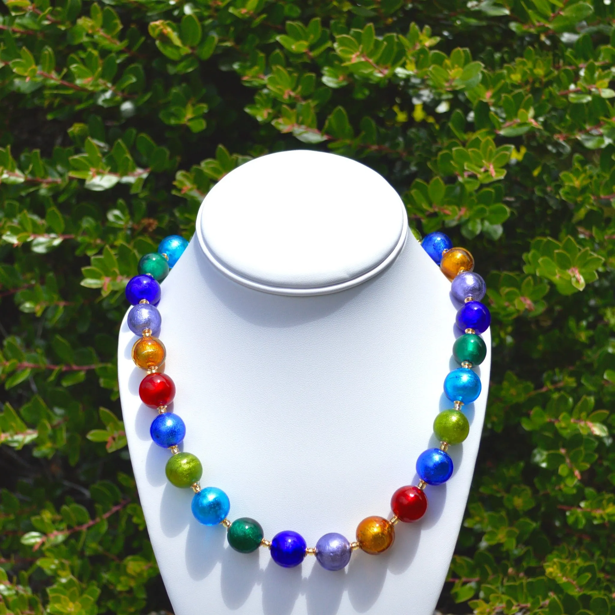 Diva Murano Glass Beaded Necklace, Multi-Color Glass Beads, Handcrafted In Italy