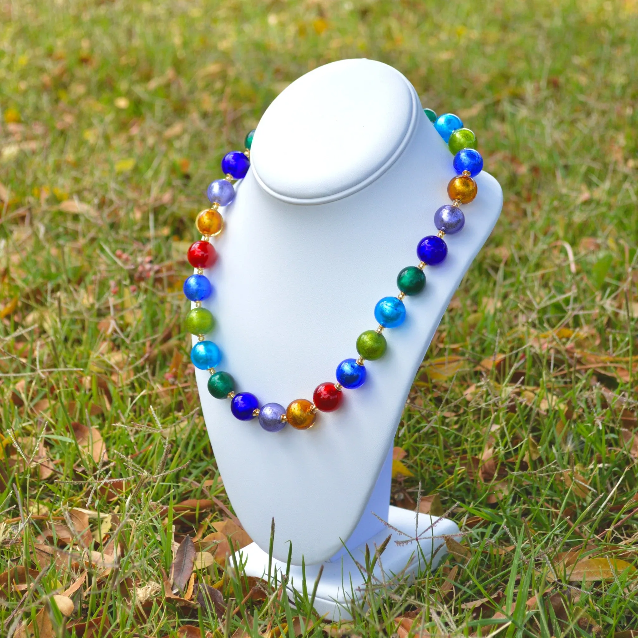 Diva Murano Glass Beaded Necklace, Multi-Color Glass Beads, Handcrafted In Italy
