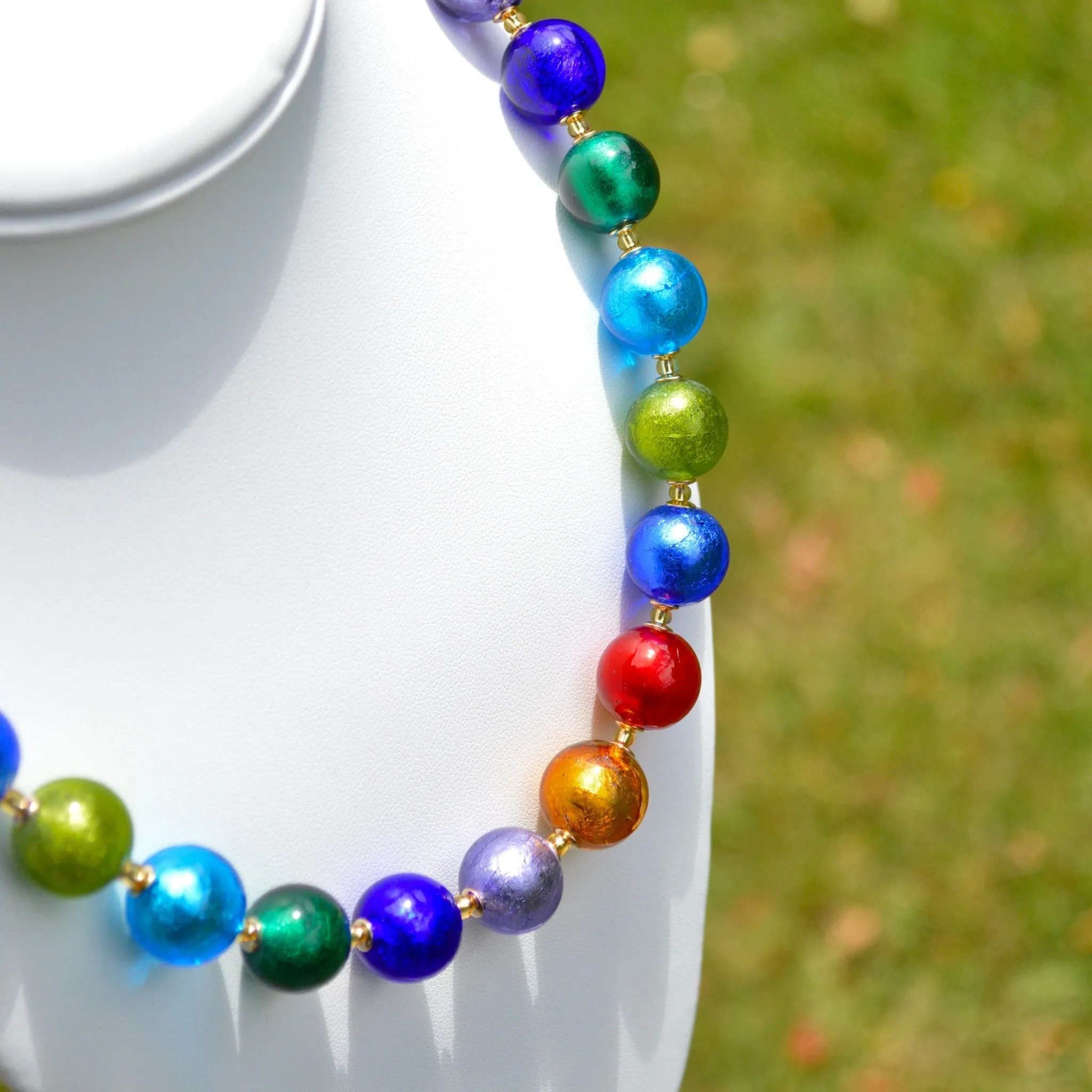 Diva Murano Glass Beaded Necklace, Multi-Color Glass Beads, Handcrafted In Italy