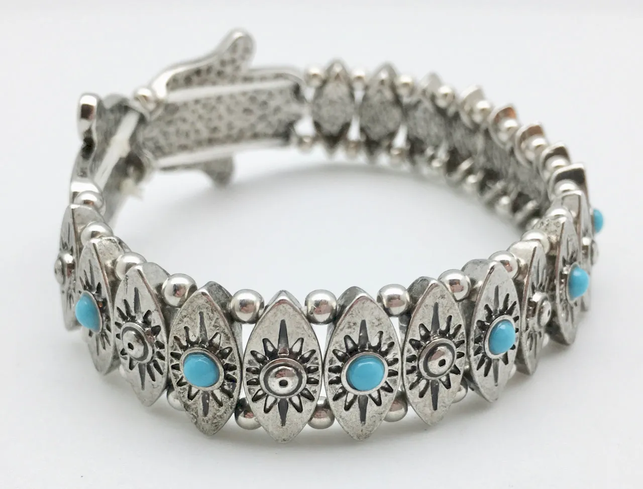 Double Happiness Hamsa Silver Stretch Bracelet
