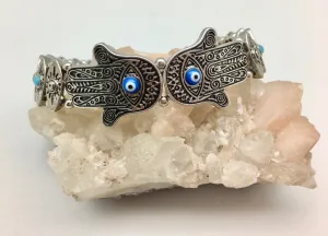 Double Happiness Hamsa Silver Stretch Bracelet