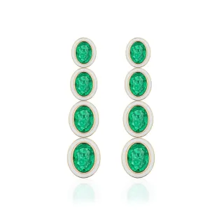Drop Emerald Earrings with Enamel