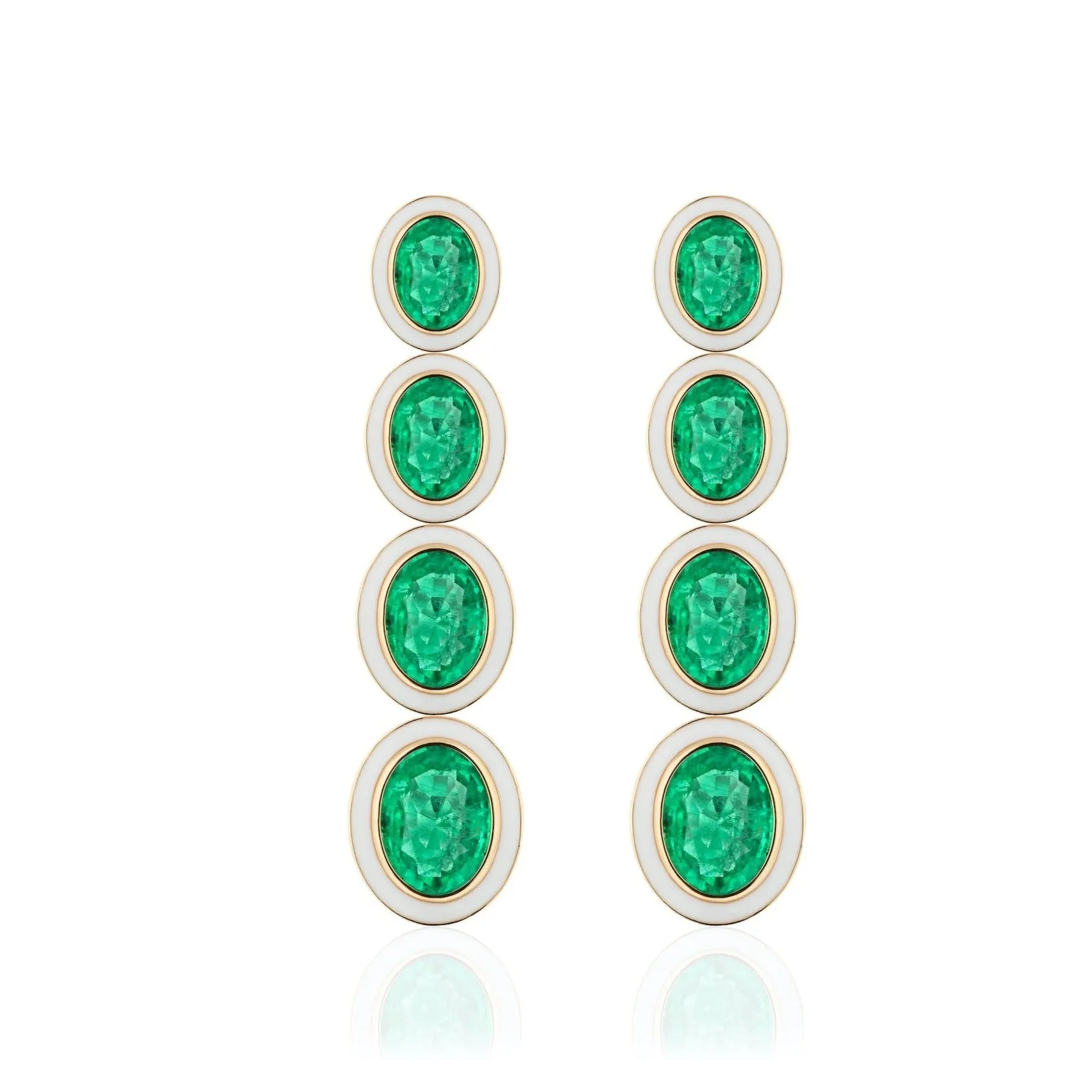 Drop Emerald Earrings with Enamel