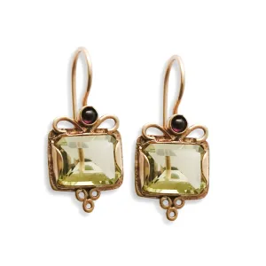 EG7811-3 Rose Gold and Lemon Quartz square earrings