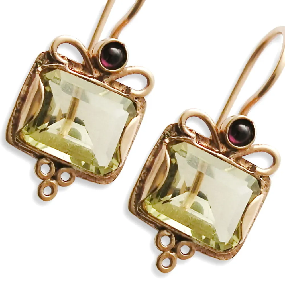 EG7811-3 Rose Gold and Lemon Quartz square earrings