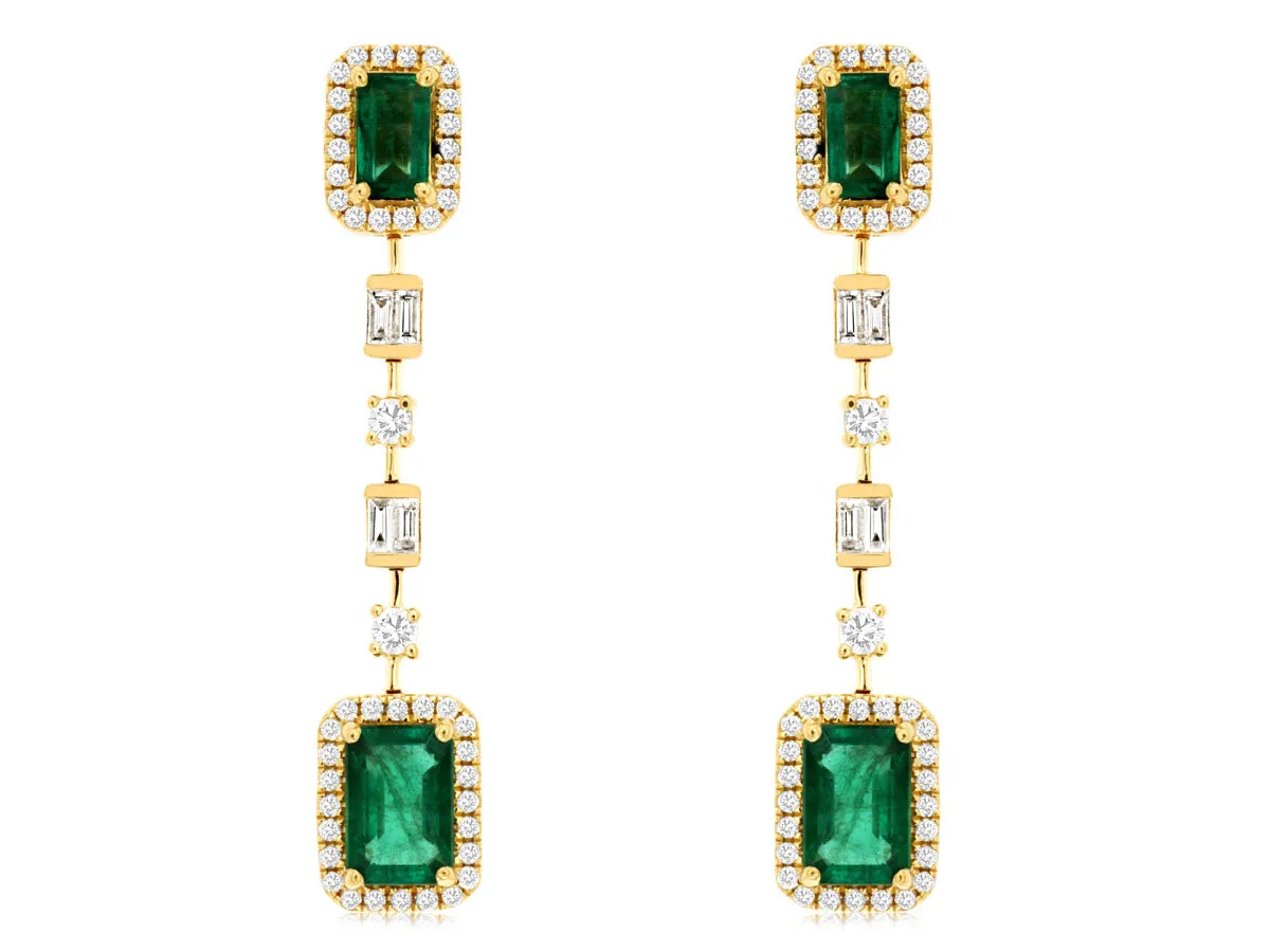 Emerald & Diamond Dangle Earrings