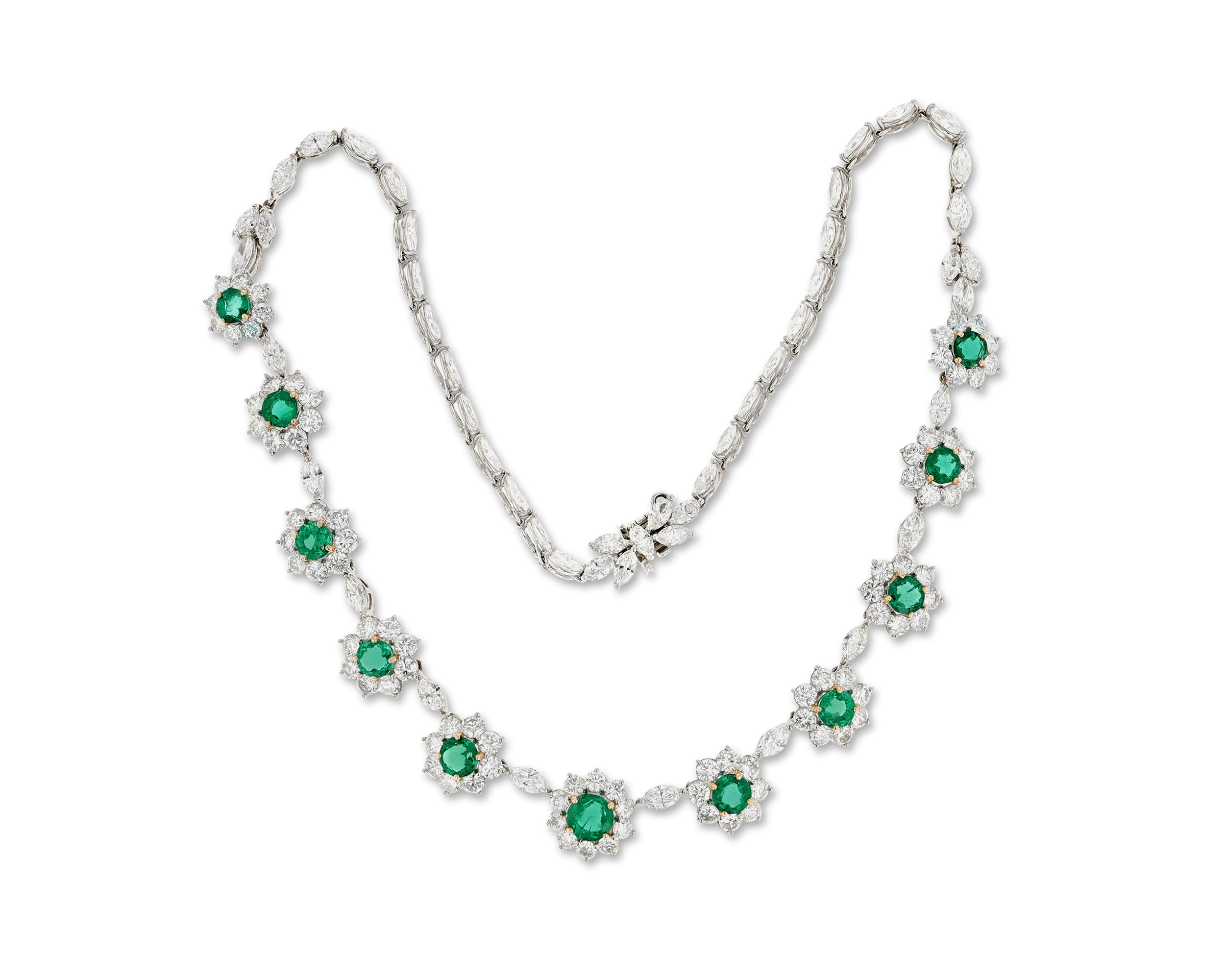 Emerald and Diamond Floral Necklace