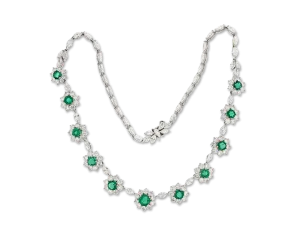 Emerald and Diamond Floral Necklace