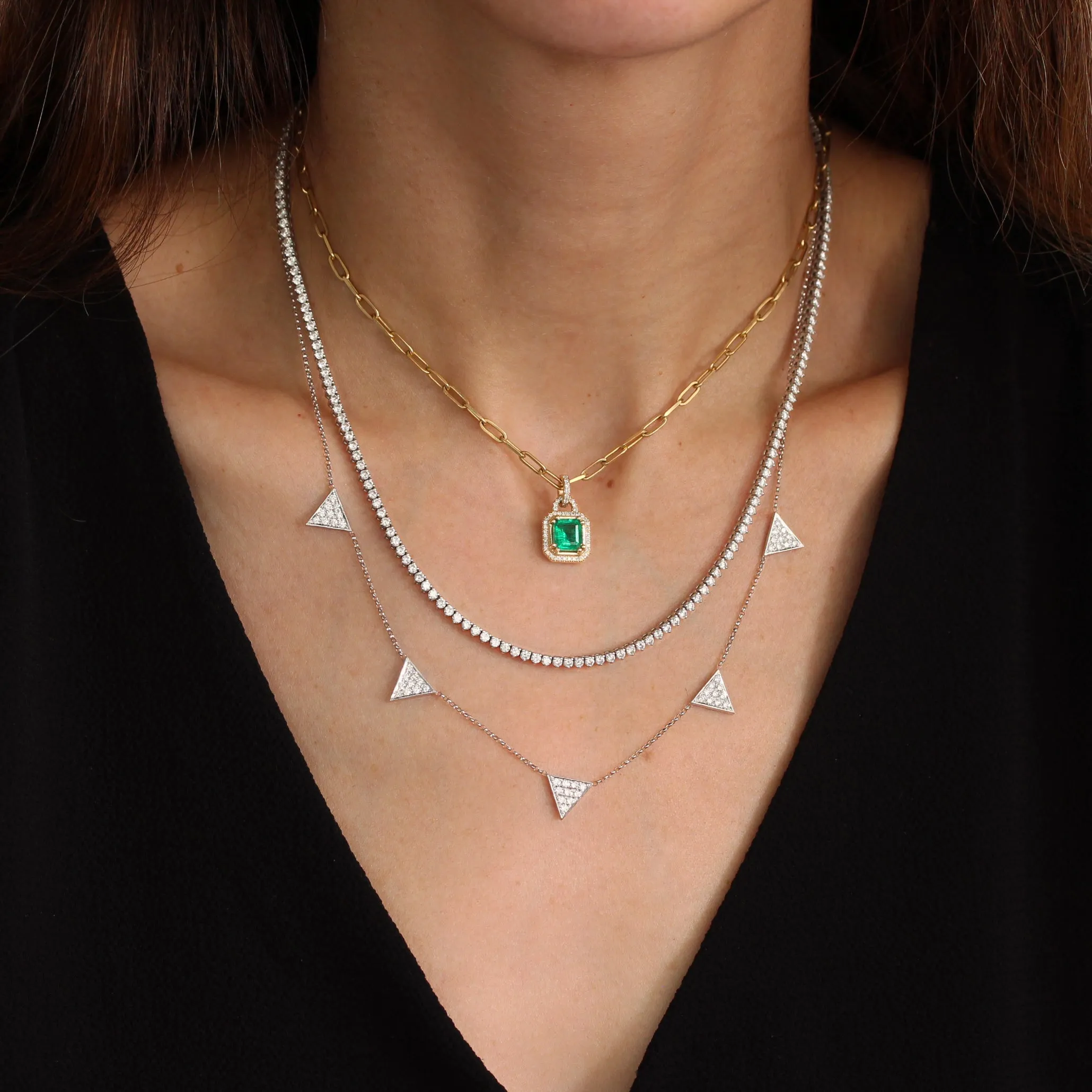 Emerald and Diamonds Lock Paperclip Necklace
