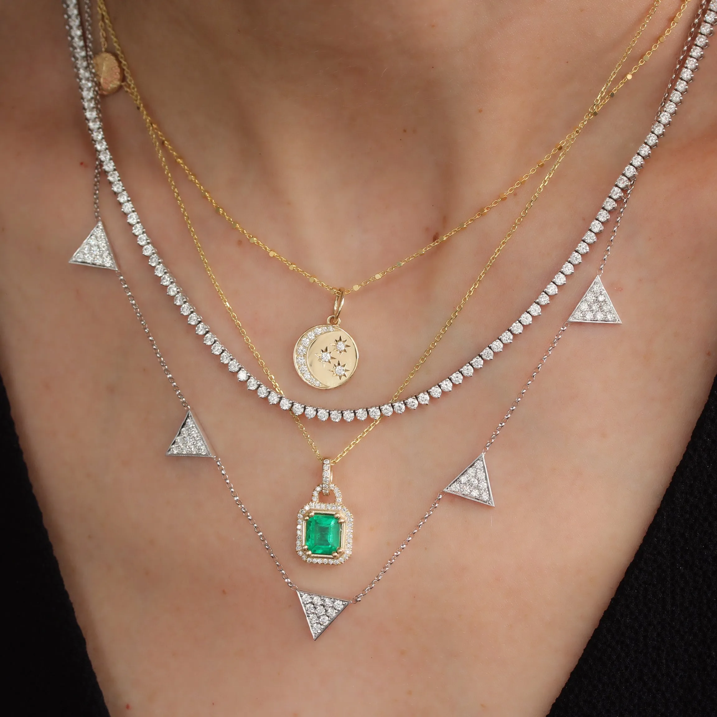 Emerald and Diamonds Lock Paperclip Necklace