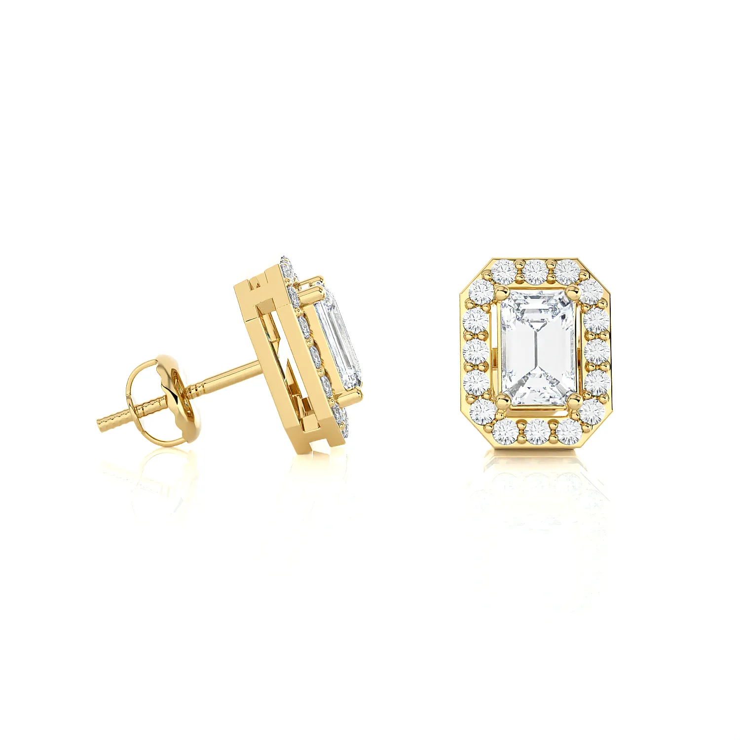 Emerald-Cut Lab Grown Diamond Halo Stud Earrings